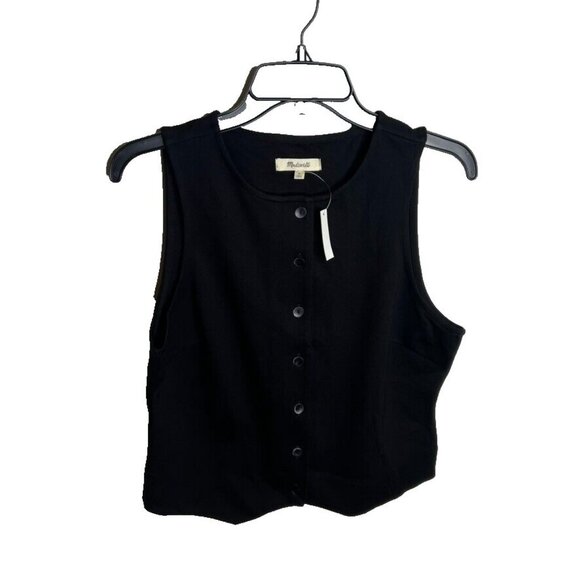 Madewell $62 Cutaway Button Front Vest in Ponte Black Size M NR336 - Picture 4 of 8
